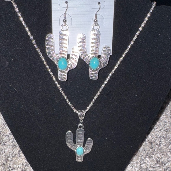 Jewelry - Silver and Turquoise Cactus Jewelry Set
